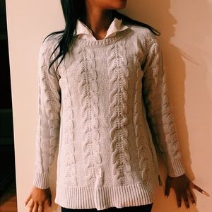 LOFT Off-White/Gray Cable-Knit Sweater